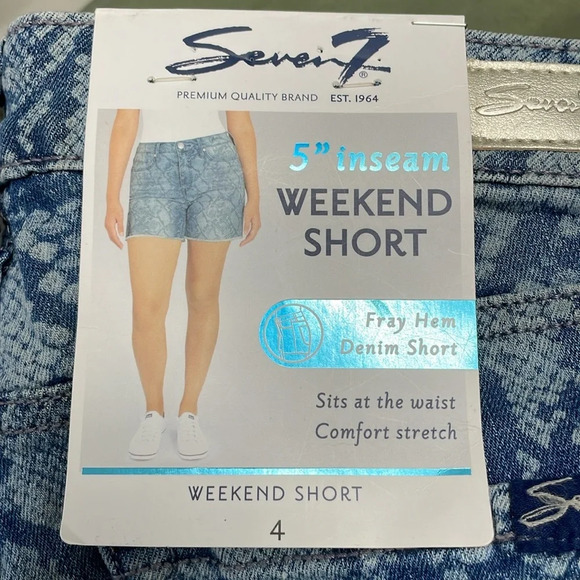 NWT Seven7 5” Inseam Weekend Short Fray Hem Python Indigo Denim 4 - Picture 11 of 16